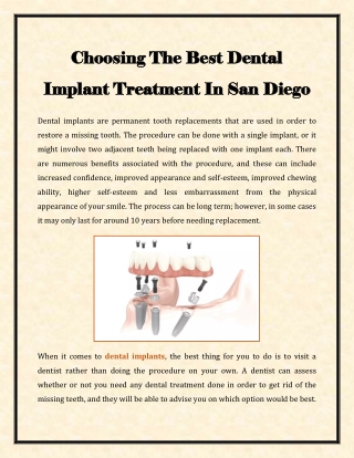 Choosing The Best Dental Implant Treatment In San Diego