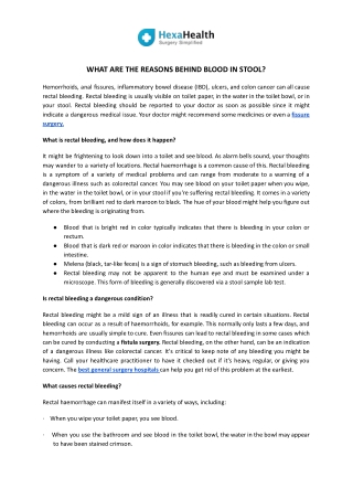 Blood in Stool- Reasons, Causes & Treatment | HexaHealth