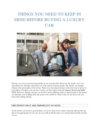 Things You Need To Keep in Mind before Buying A Luxury Car
