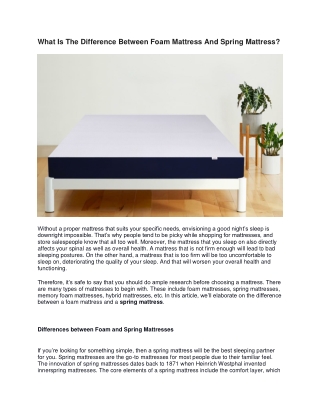 What Is The Difference Between Foam Mattress And Spring Mattress