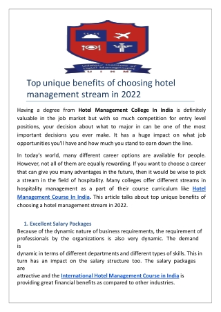 Top unique benefits of choosing hotel management stream in 2022