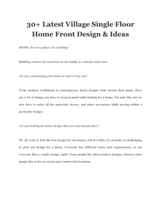 30  Latest Village Single Floor Home Front Design & Ideas