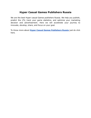 Hyper Casual Games Publishers Russia