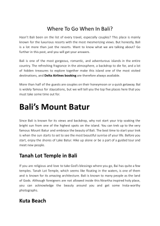 Where To Go When In Bali?
