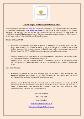 1 Oz Of Royal Mints Gold Britannia Price