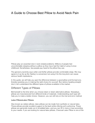 A Guide to Choose Best Pillow to Avoid Neck Pain