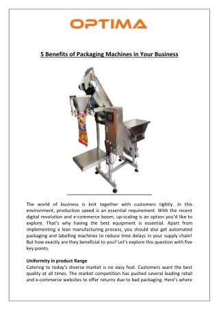 5 Benefits of Packaging Machines in Your Business