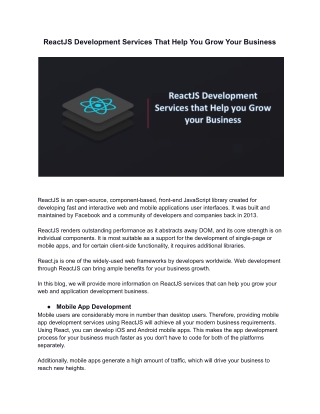 ReactJS Development Services that Help you Grow your Business