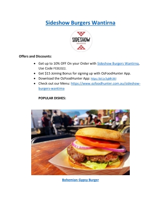 5% Off - Sideshow Burgers Menu Wantirna, VIC