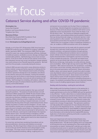 Cataract Service during and after COVID-19 pandemic