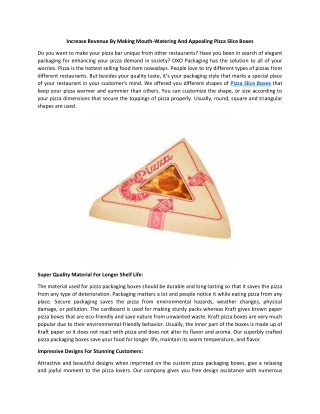 Increase Revenue By Making Mouth-Watering And Appealing Pizza Slice Boxes