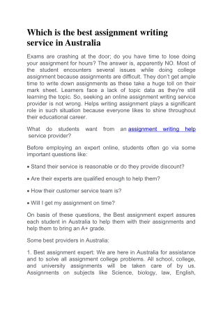 Which is the best assignment writing service in Australia