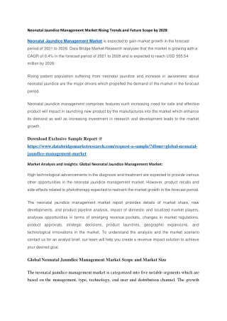 Neonatal Jaundice Management Market Rising Trends and Future Scope by 2028