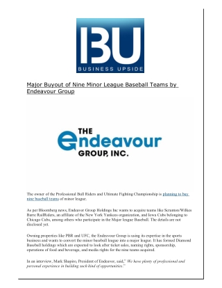 Major Buyout of Nine Minor League Baseball Teams by Endeavour Group