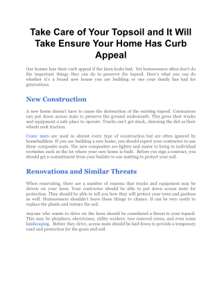 Take Care of Your Topsoil and It Will Take Ensure Your Home Has Curb Appeal