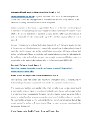 Undescended Testicle Market to Witness Astonishing Growth by 2027