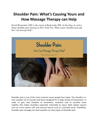 Shoulder Pain: What’s Causing Yours and How Massage Therapy can Help