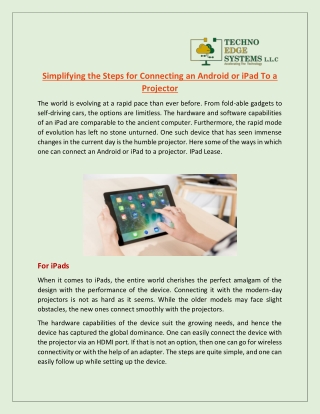 Simplifying the Steps for Connecting an Android or iPad To a Projector