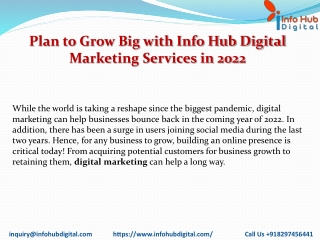 Plan to Grow Big with Info Hub Digital Marketing Services in 2022PDF