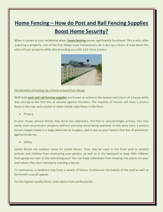 Home Fencing – How do Post and Rail Fencing Supplies Boost Home Security