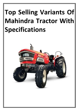 Top Selling Variants Of Mahindra Tractor With Specifications