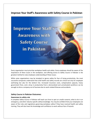 Improve Your Staff's Awareness with Safety Course in Pakistan