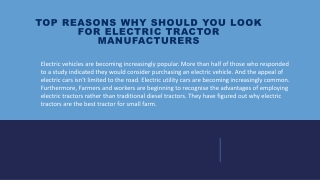 Top reasons why should you look for electric tractor manufacturers