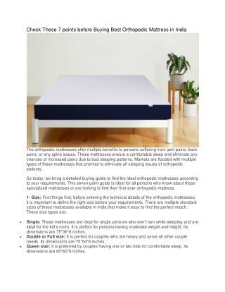 Check These 7 points before Buying Best Orthopedic Mattress in Indi1