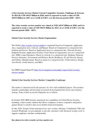 Cyber Security Services Market Current Competitive Scenario, Challenges