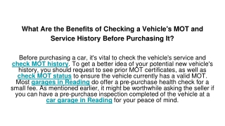 What Are the Benefits of Checking a Vehicle's MOT and Service History Before Purchasing It_