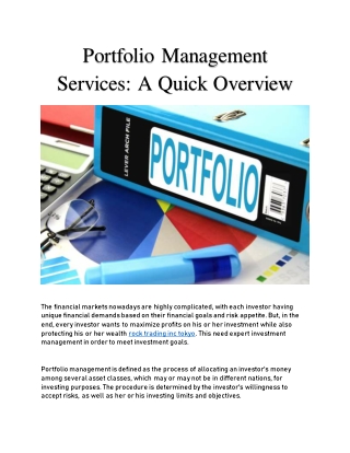 Portfolio Management Services - A Quick Overview