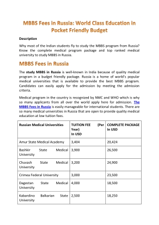 World Class Education in Pocket Friendly Budget in Russia