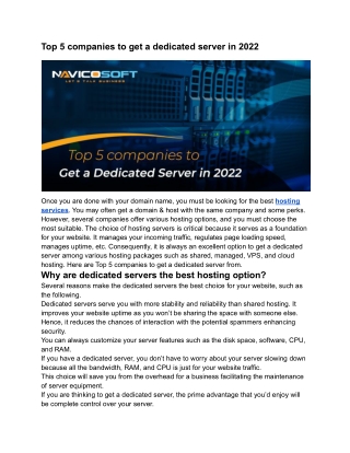 Top 5 companies to get a dedicated server in 2022