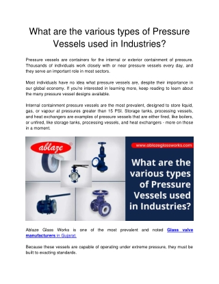 Ablaze Glass Works - What are the various types of Pressure Vessels used in Industries