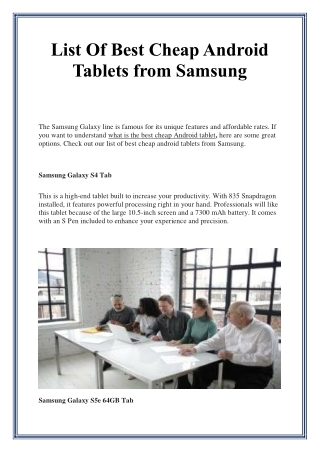 List Of Best Cheap Android Tablets from Samsung