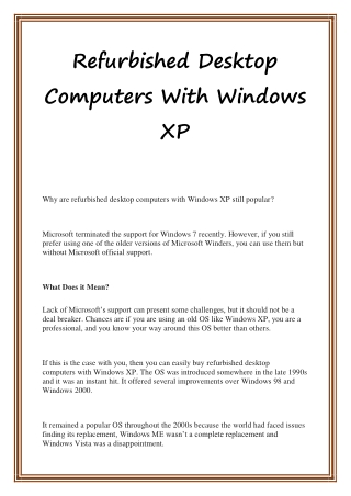 Refurbished Desktop Computers With Windows XP