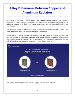 4 Key Differences Between Copper and Aluminium Radiators