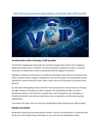 Don't lose out on business opportunites; choose the right VOIP provider
