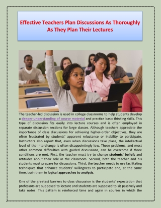 Effective Teachers Plan Discussions As Thoroughly As They Plan Their Lectures
