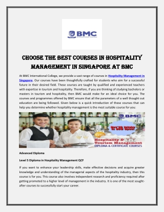 Choose the Best Courses in Hospitality Management in Singapore at BMC