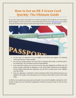 How to Get an EB-5 Green Card Quickly: The Ultimate Guide
