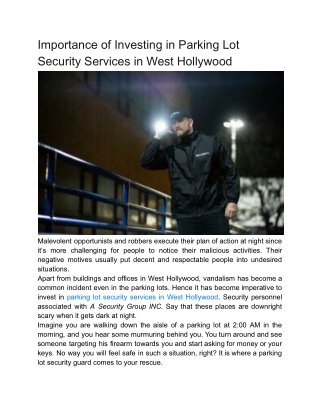 Importance of Investing in Parking Lot Security Services in West Hollywood