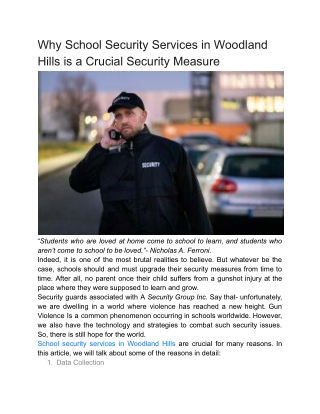 Why School Security Services in Woodland Hills is a Crucial Security Measure