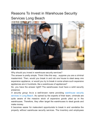 Reasons To Invest in Warehouse Security Services Long Beach