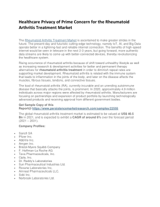 Healthcare Privacy of Prime Concern for the Rheumatoid Arthritis Treatment Market