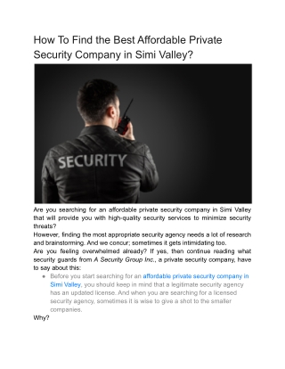 How To Find the Best Affordable Private Security Company in Simi Valley