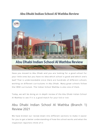Abu Dhabi Indian School Al Wathba Review