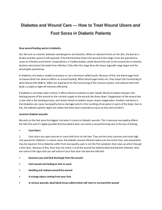How to Treat Wound Ulcers and Foot Sores in Diabetic Patients - Hansaplast India