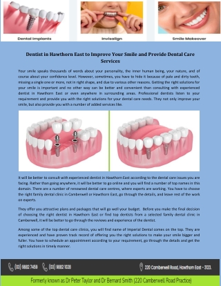 Dentist in Hawthorn East to Improve Your Smile and Provide Dental Care Services