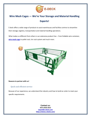 Wire Mesh Cages — We’re Your Storage and Material Handling Experts!